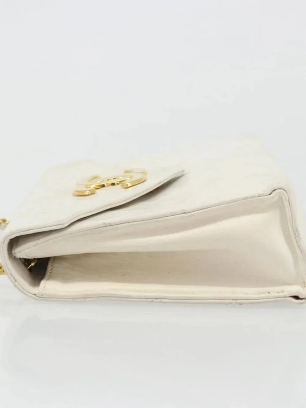 CHANEL Matelasse Chain Shoulder Bag Lamb Skin White Gold CC Auth YKZ1616